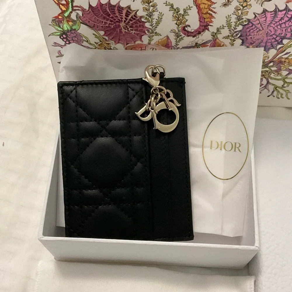 Lady Dior Black Leather freesia card holder